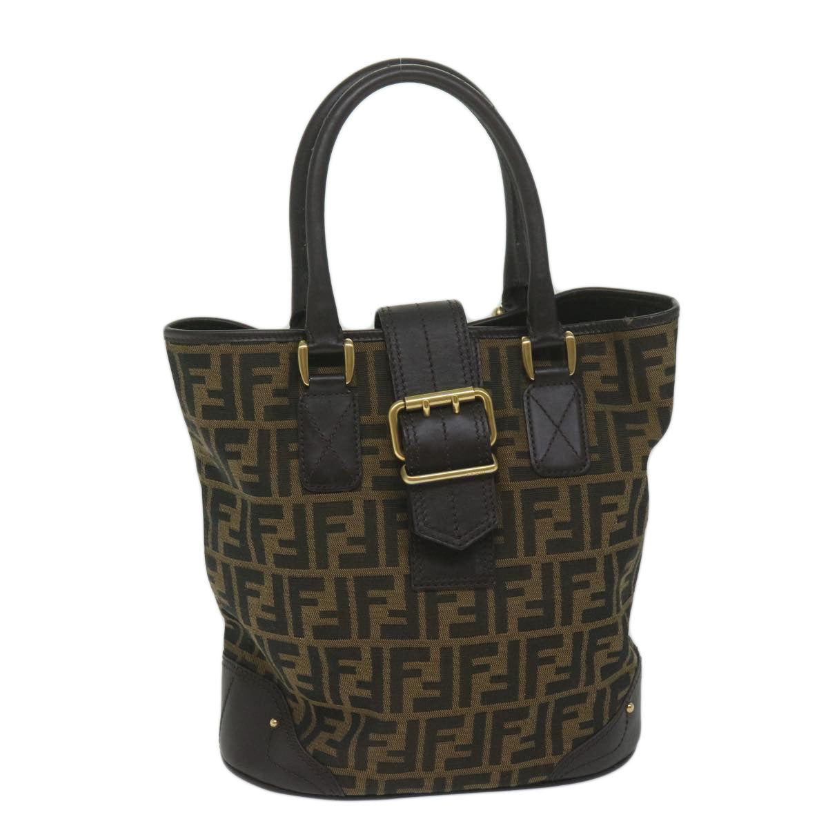 FENDI Zucca Canvas Hand Bag Black Brownep2499