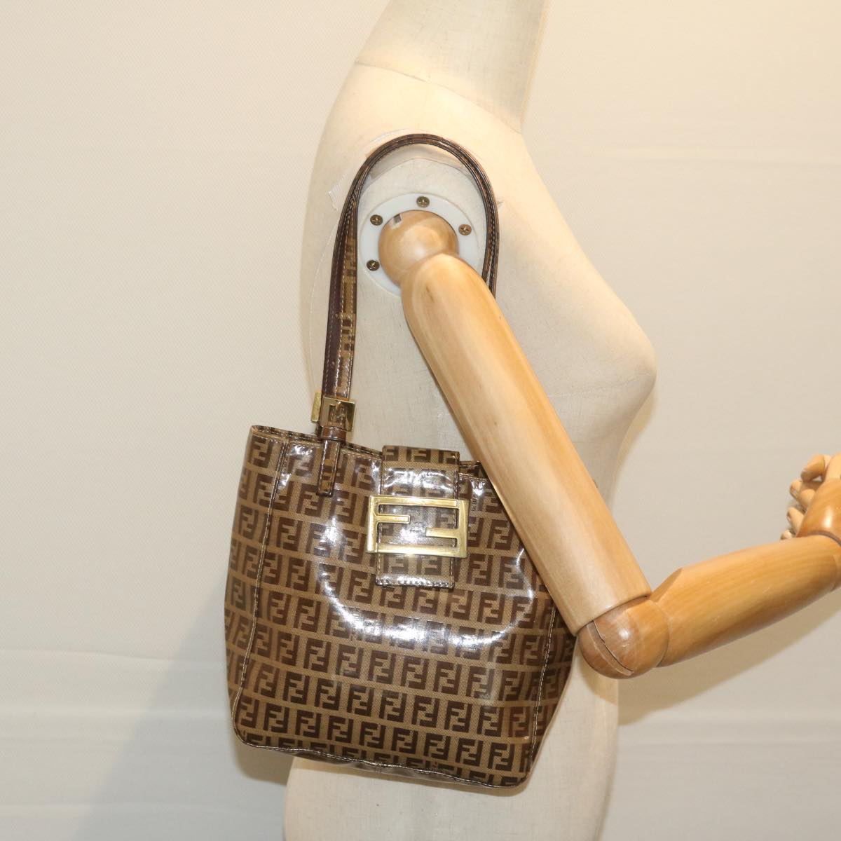 FENDI Zucchino Canvas Mamma Baguette Shoulder Bag Brownep2513