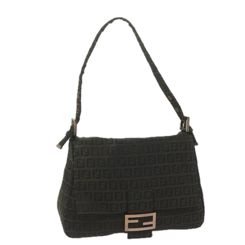 FENDI Zucchino Canvas Mamma Baguette Shoulder Bag Dark Brownep2515