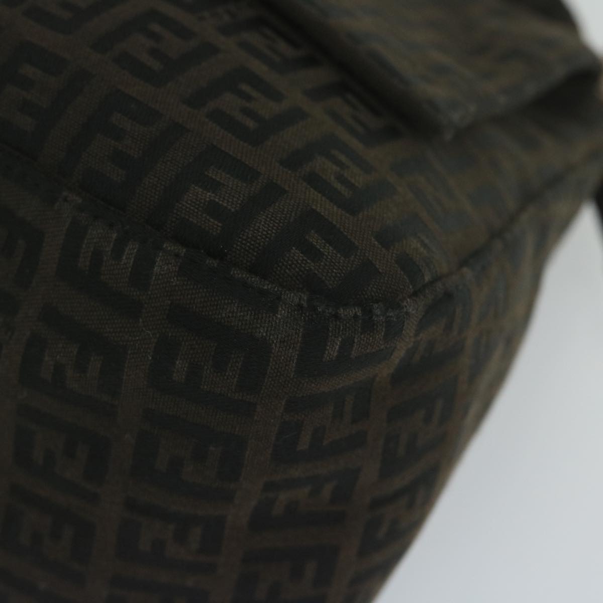 FENDI Zucchino Canvas Mamma Baguette Shoulder Bag Dark Brownep2515
