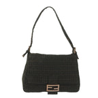 FENDI Zucchino Canvas Mamma Baguette Shoulder Bag Dark Brownep2515