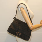 FENDI Zucchino Canvas Mamma Baguette Shoulder Bag Dark Brownep2515