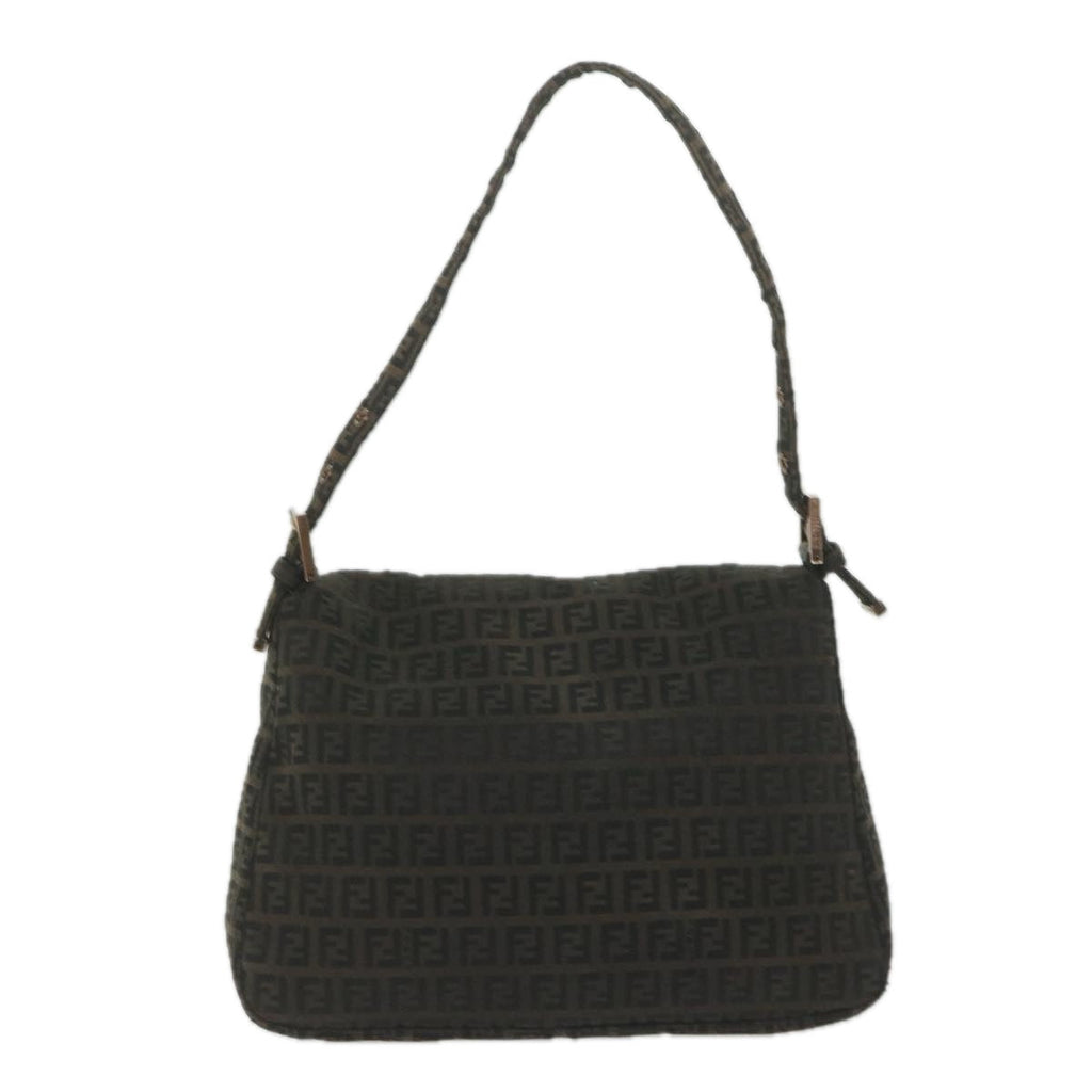 FENDI Zucchino Canvas Mamma Baguette Shoulder Bag Dark Brownep2515