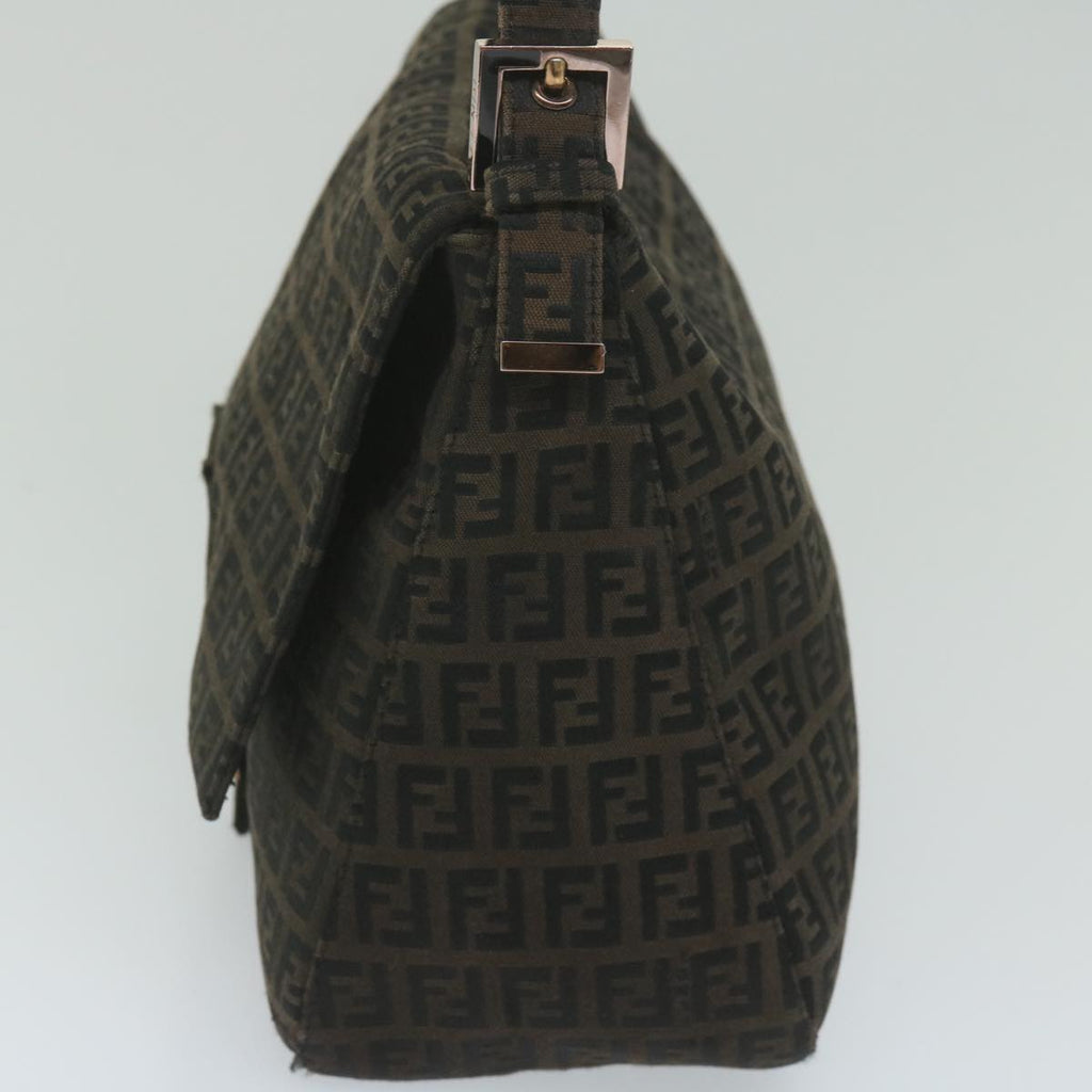FENDI Zucchino Canvas Mamma Baguette Shoulder Bag Dark Brownep2515