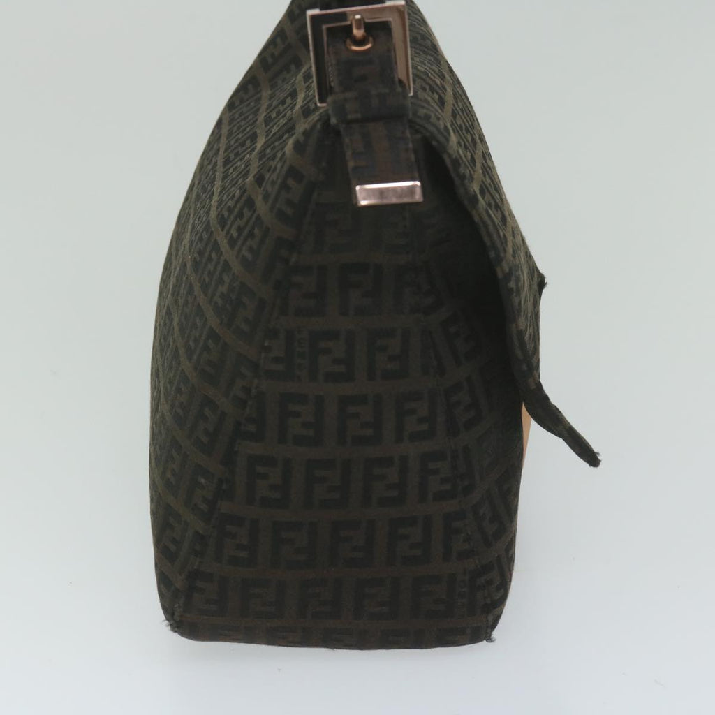 FENDI Zucchino Canvas Mamma Baguette Shoulder Bag Dark Brownep2515