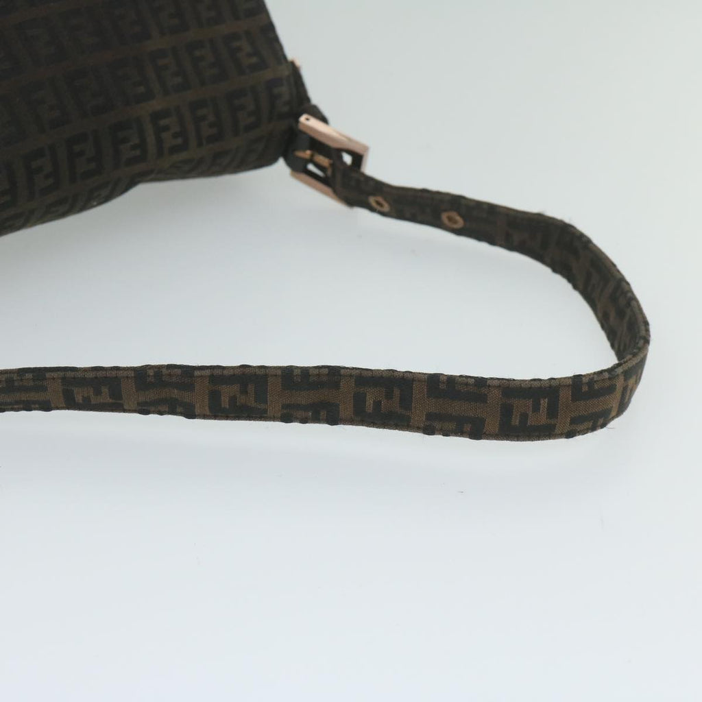 FENDI Zucchino Canvas Mamma Baguette Shoulder Bag Dark Brownep2515