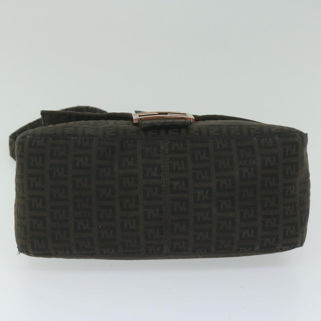 FENDI Zucchino Canvas Mamma Baguette Shoulder Bag Dark Brownep2515