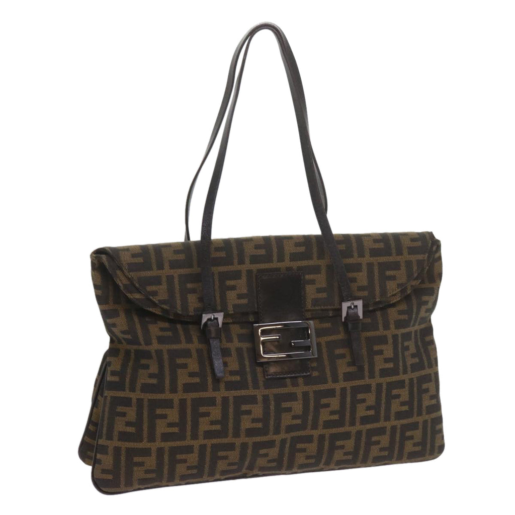 FENDI Zucca Canvas Mamma Baguette Shoulder Bag Black Brownep2540