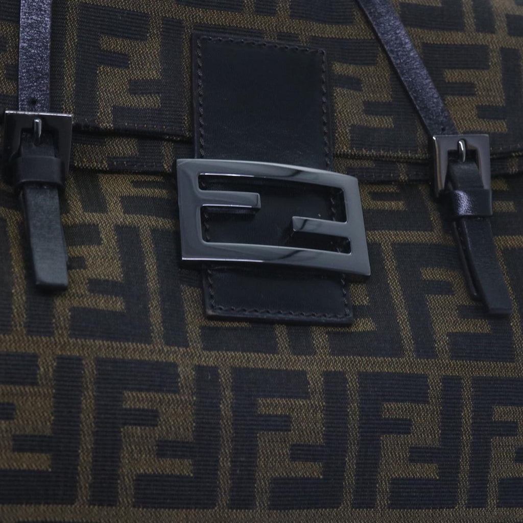 FENDI Zucca Canvas Mamma Baguette Shoulder Bag Black Brownep2540