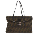 FENDI Zucca Canvas Mamma Baguette Shoulder Bag Black Brownep2540