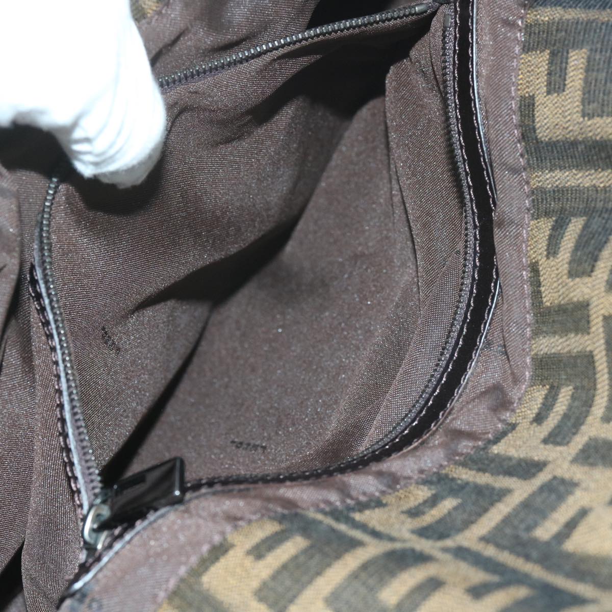 FENDI Zucca Canvas Mamma Baguette Shoulder Bag Black Brownep2540