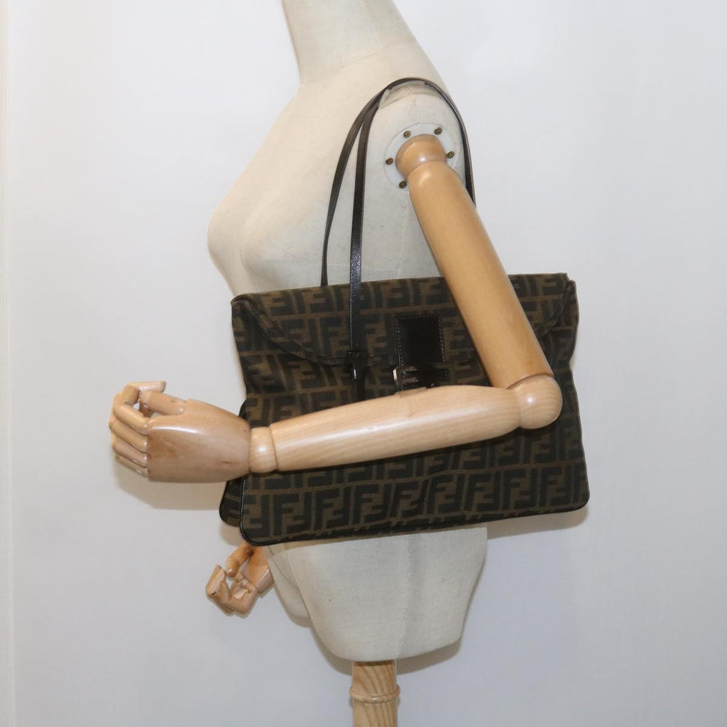 FENDI Zucca Canvas Mamma Baguette Shoulder Bag Black Brownep2540