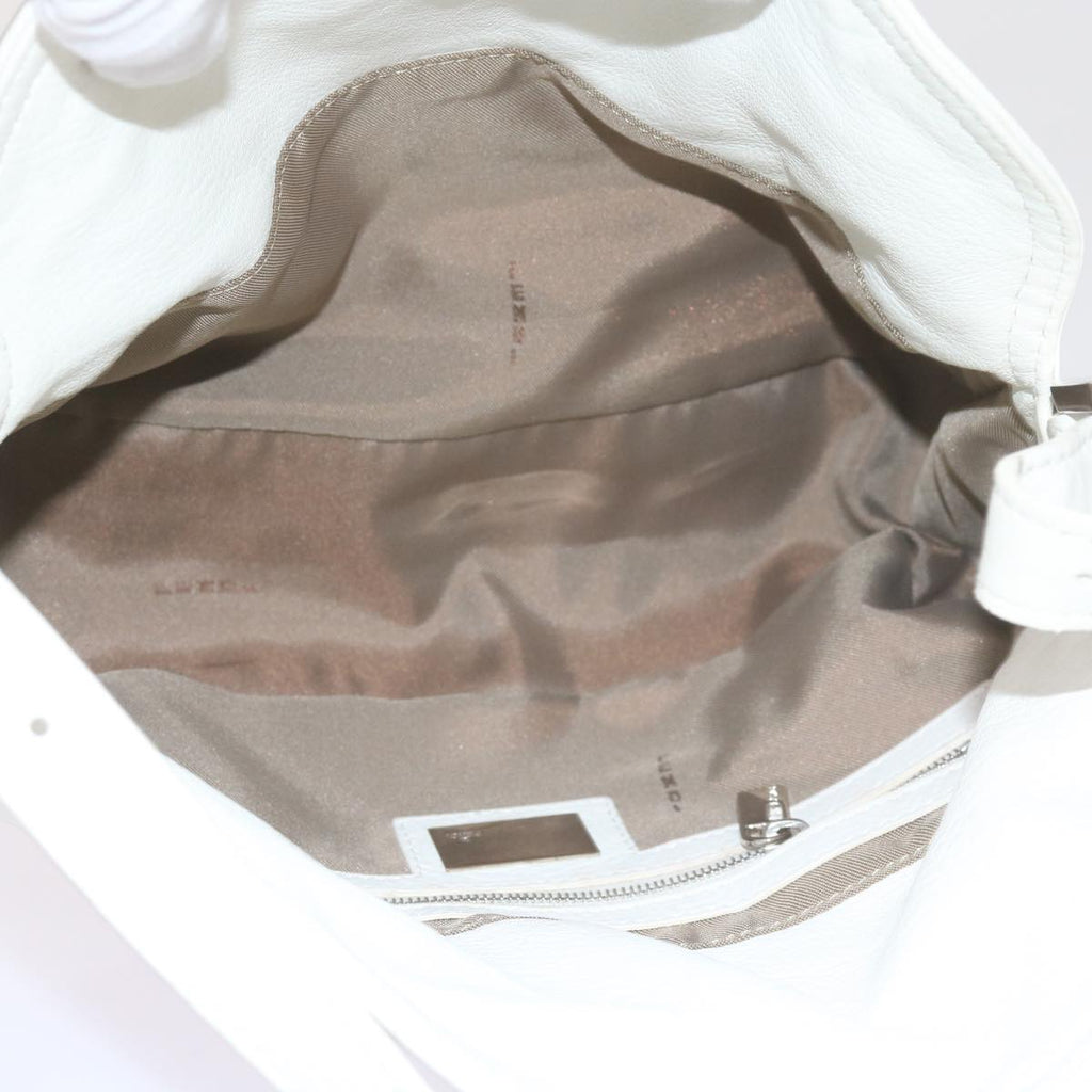 FENDI Mamma Baguette Shoulder Bag Leather Whiteep2545