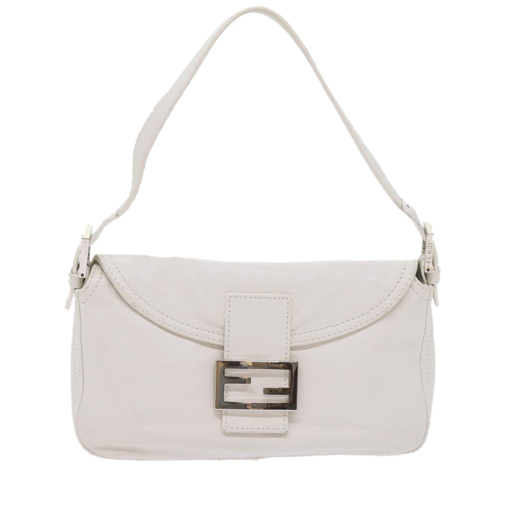 FENDI Mamma Baguette Shoulder Bag Leather Whiteep2545