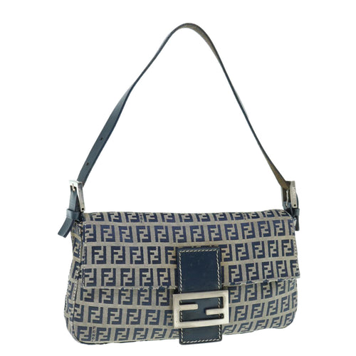 FENDI Zucchino Canvas Mamma Baguette Shoulder Bag Navyep2602