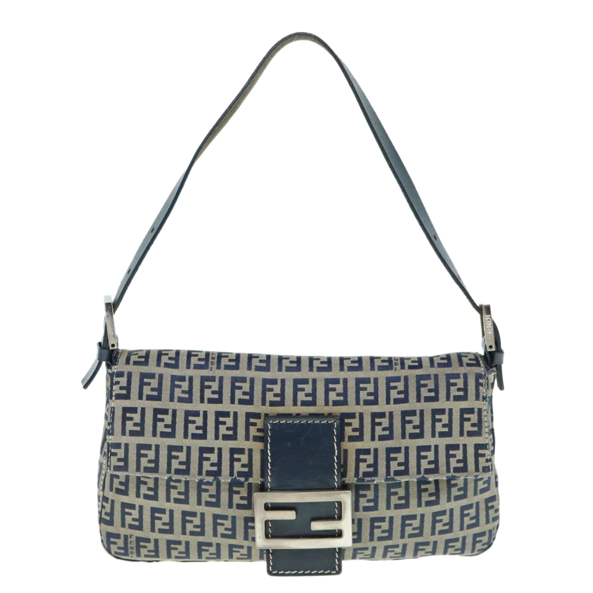 FENDI Zucchino Canvas Mamma Baguette Shoulder Bag Navyep2602