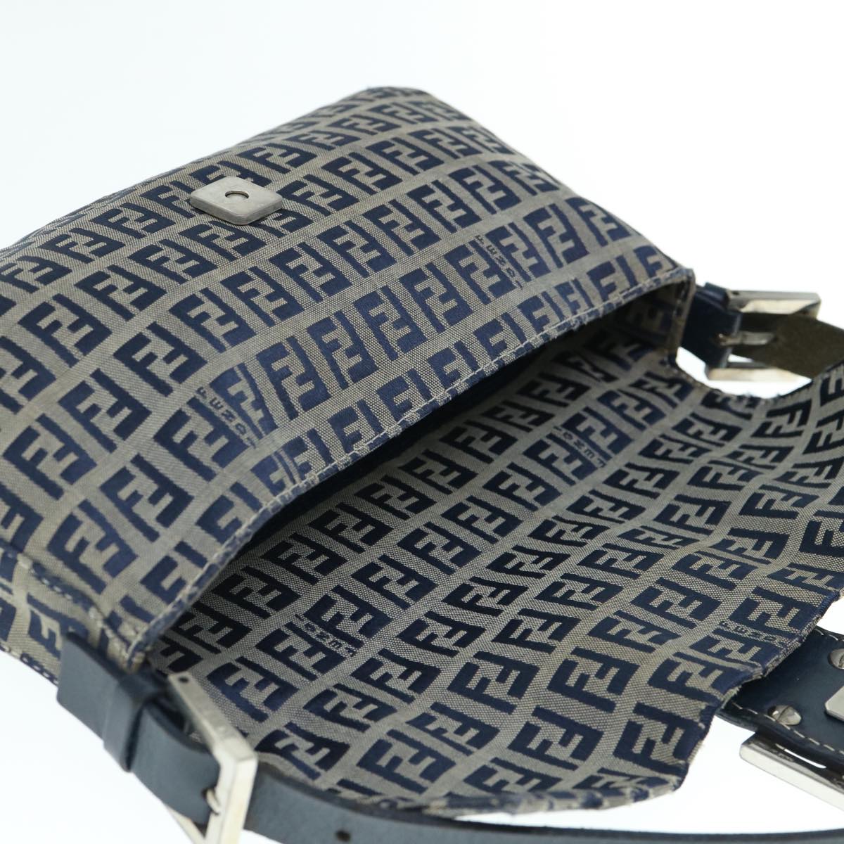 FENDI Zucchino Canvas Mamma Baguette Shoulder Bag Navyep2602