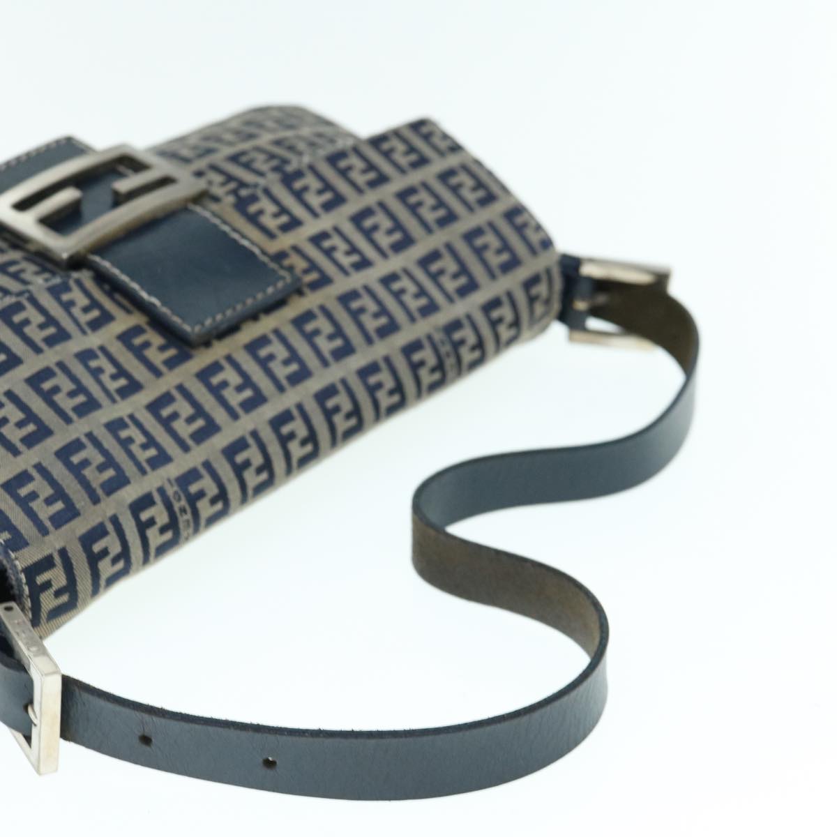 FENDI Zucchino Canvas Mamma Baguette Shoulder Bag Navyep2602