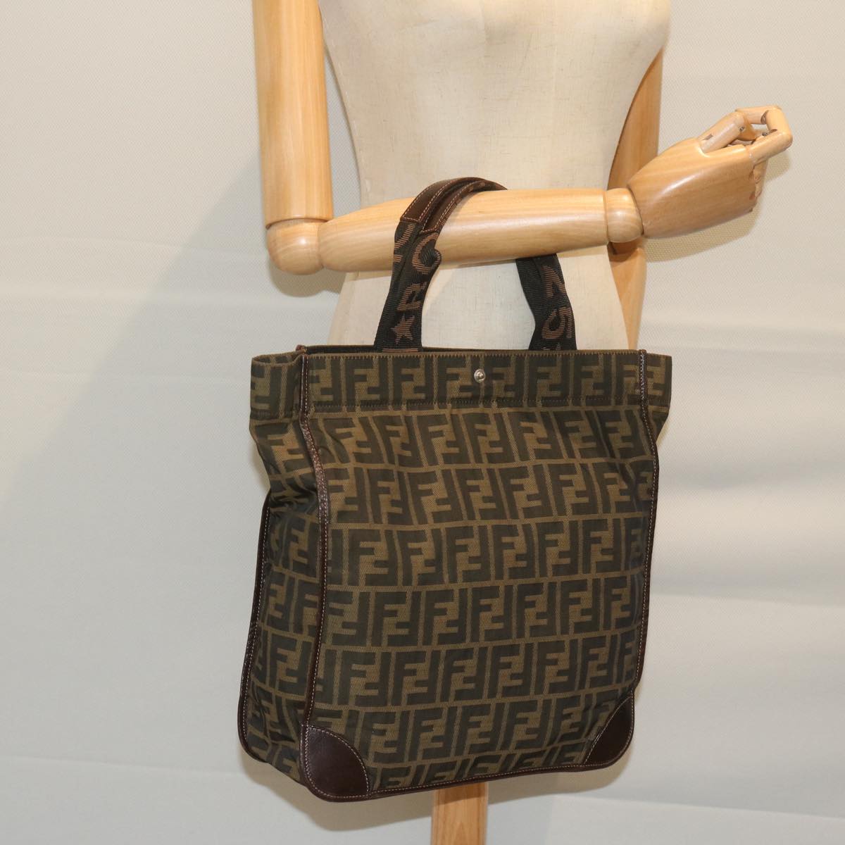 FENDI Zucca Canvas Hand Bag Black Brownep2618