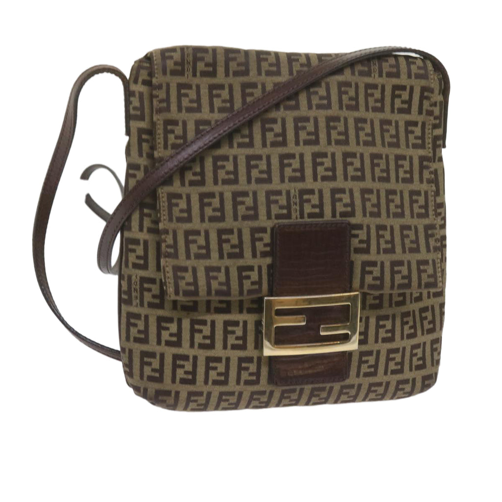 FENDI Zucchino Canvas Mamma Baguette Shoulder Bag Brownep2621