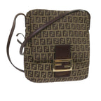 FENDI Zucchino Canvas Mamma Baguette Shoulder Bag Brownep2621