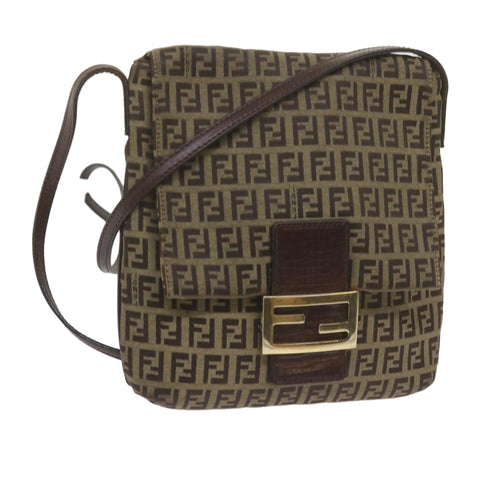 FENDI Zucchino Canvas Mamma Baguette Shoulder Bag Brownep2621