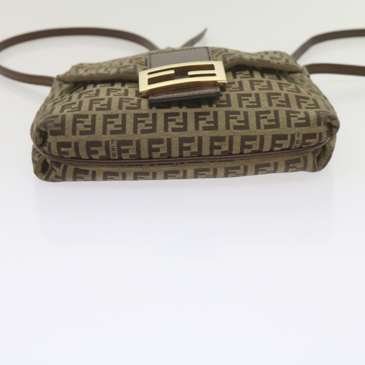 FENDI Zucchino Canvas Mamma Baguette Shoulder Bag Brownep2621