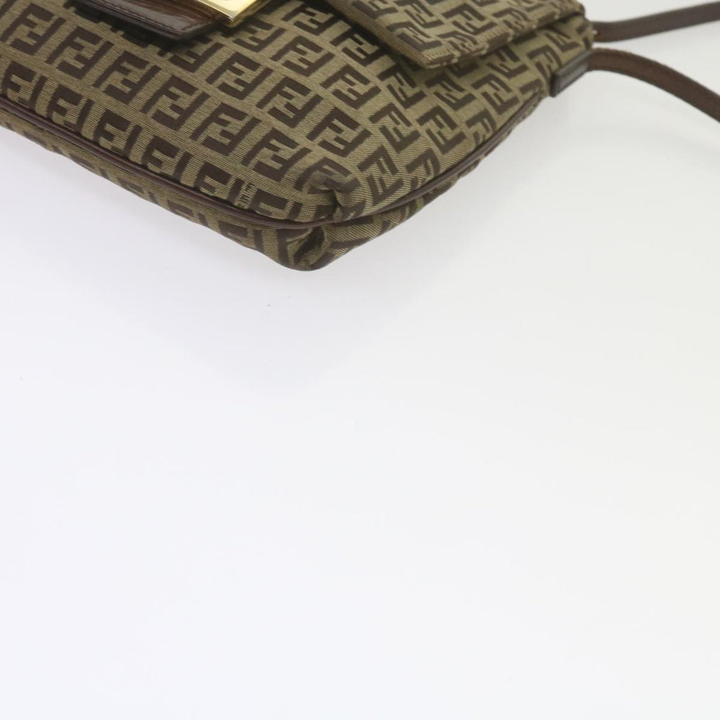 FENDI Zucchino Canvas Mamma Baguette Shoulder Bag Brownep2621