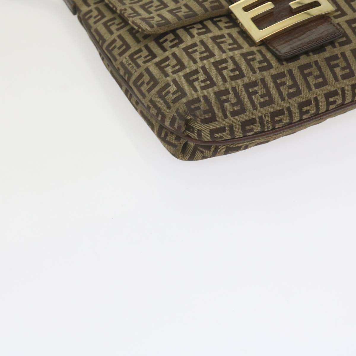 FENDI Zucchino Canvas Mamma Baguette Shoulder Bag Brownep2621