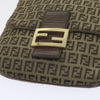 FENDI Zucchino Canvas Mamma Baguette Shoulder Bag Brownep2621
