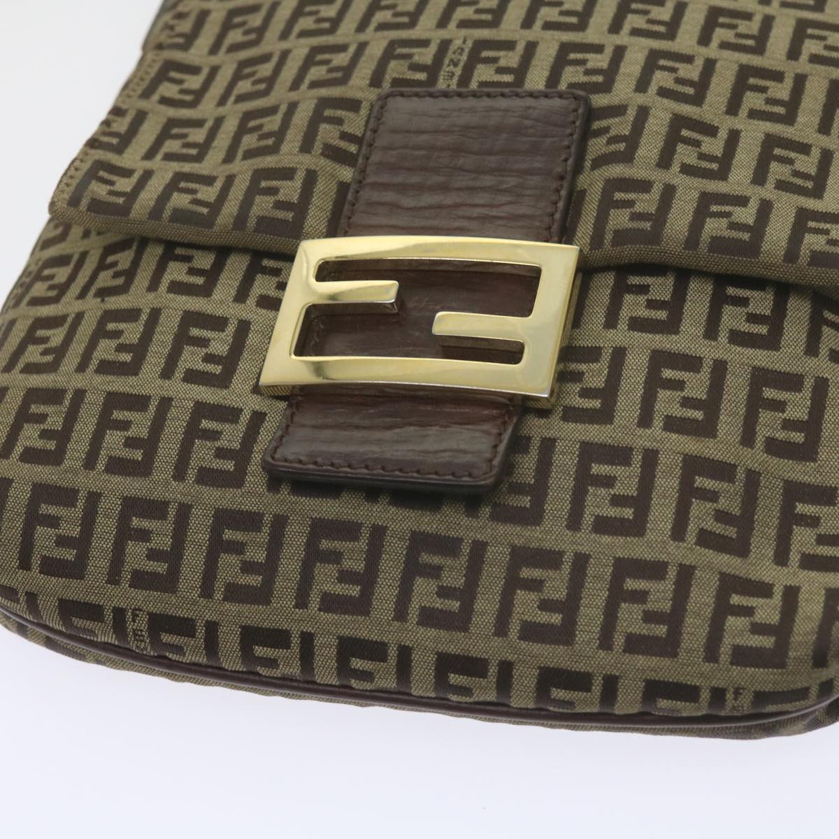 FENDI Zucchino Canvas Mamma Baguette Shoulder Bag Brownep2621