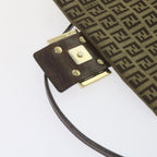 FENDI Zucchino Canvas Mamma Baguette Shoulder Bag Brownep2621
