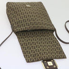 FENDI Zucchino Canvas Mamma Baguette Shoulder Bag Brownep2621