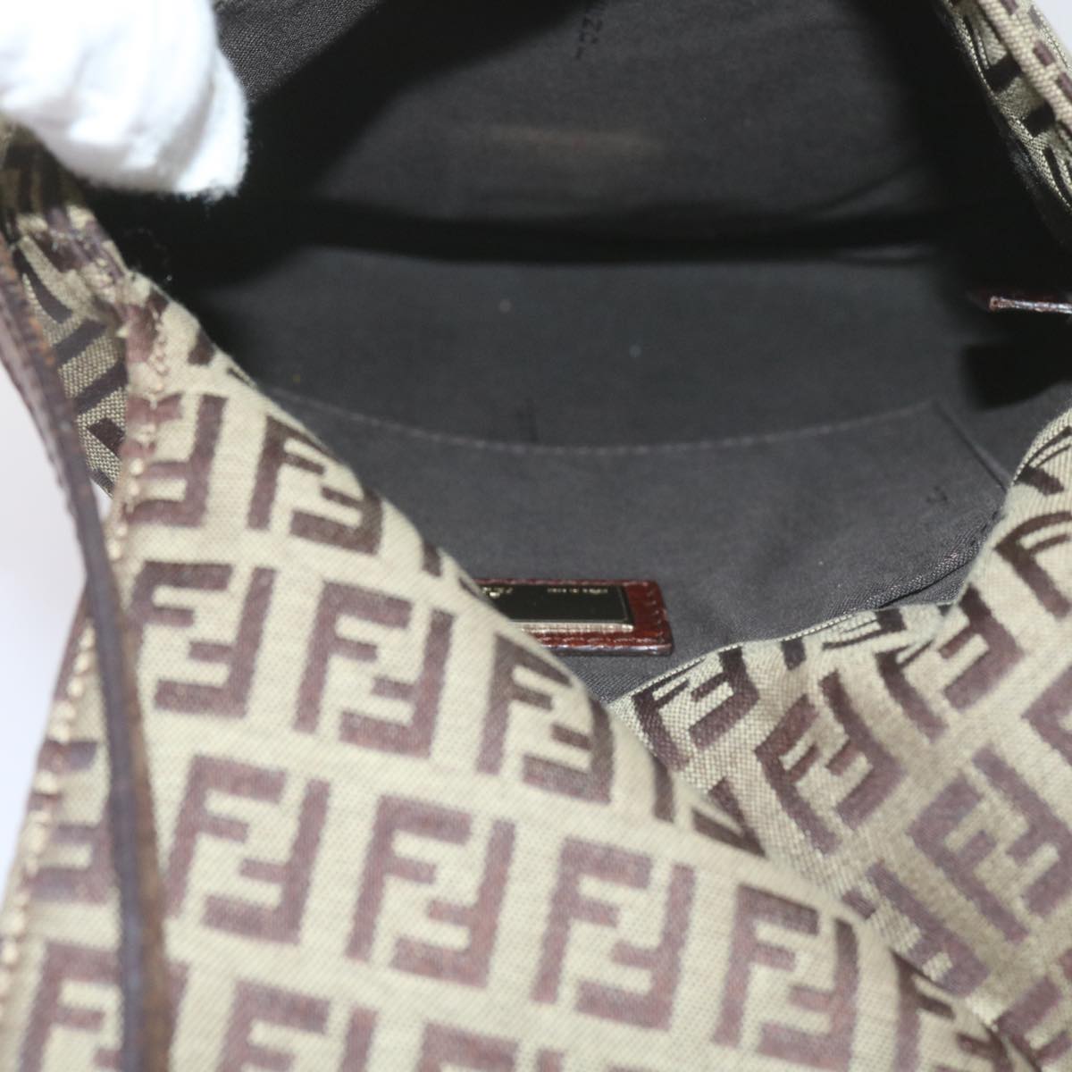 FENDI Zucchino Canvas Mamma Baguette Shoulder Bag Brownep2621