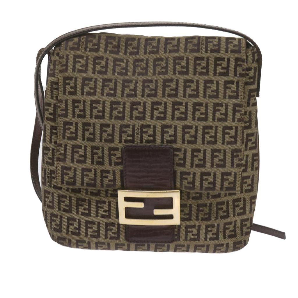 FENDI Zucchino Canvas Mamma Baguette Shoulder Bag Brownep2621