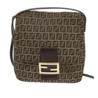 FENDI Zucchino Canvas Mamma Baguette Shoulder Bag Brownep2621