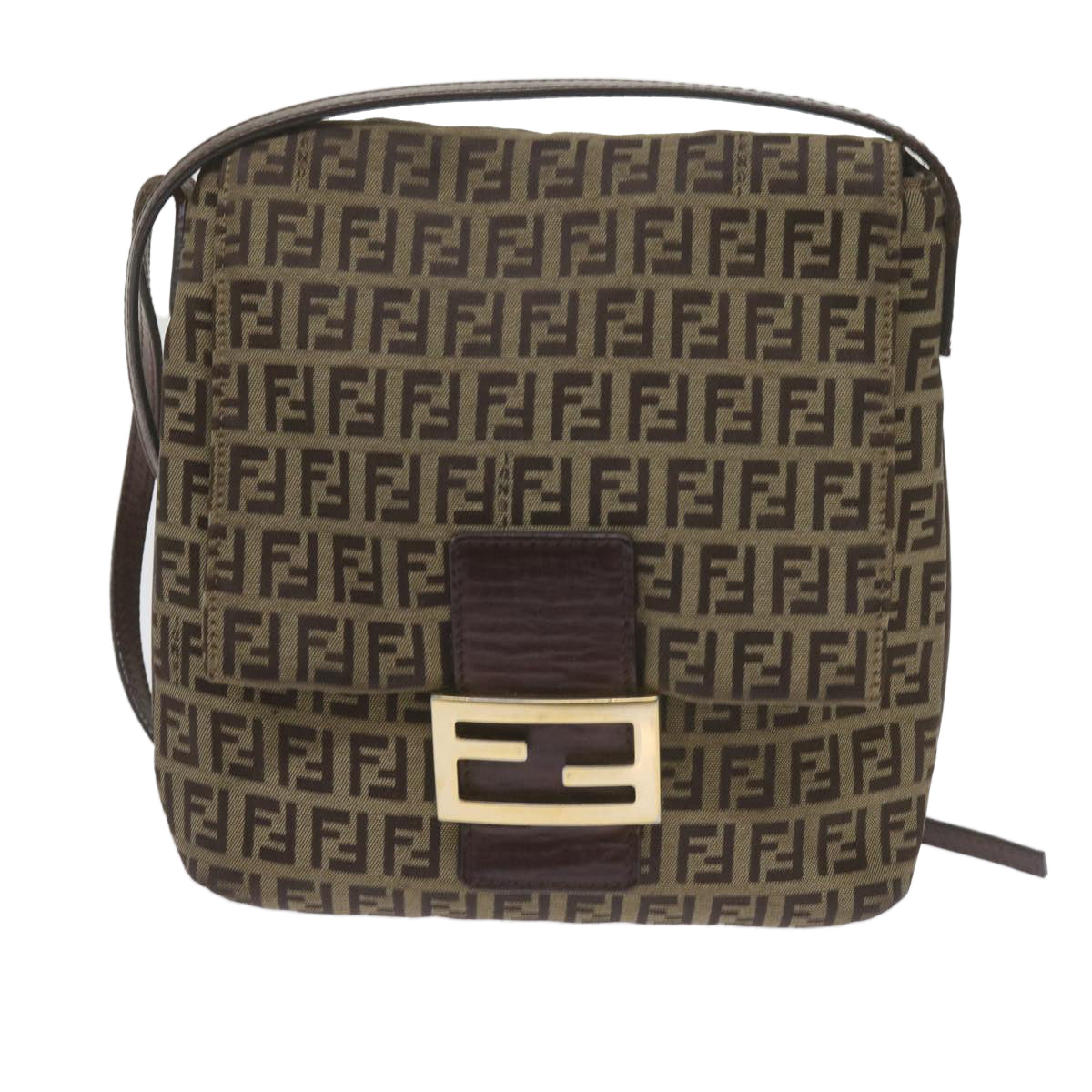 FENDI Zucchino Canvas Mamma Baguette Shoulder Bag Brownep2621