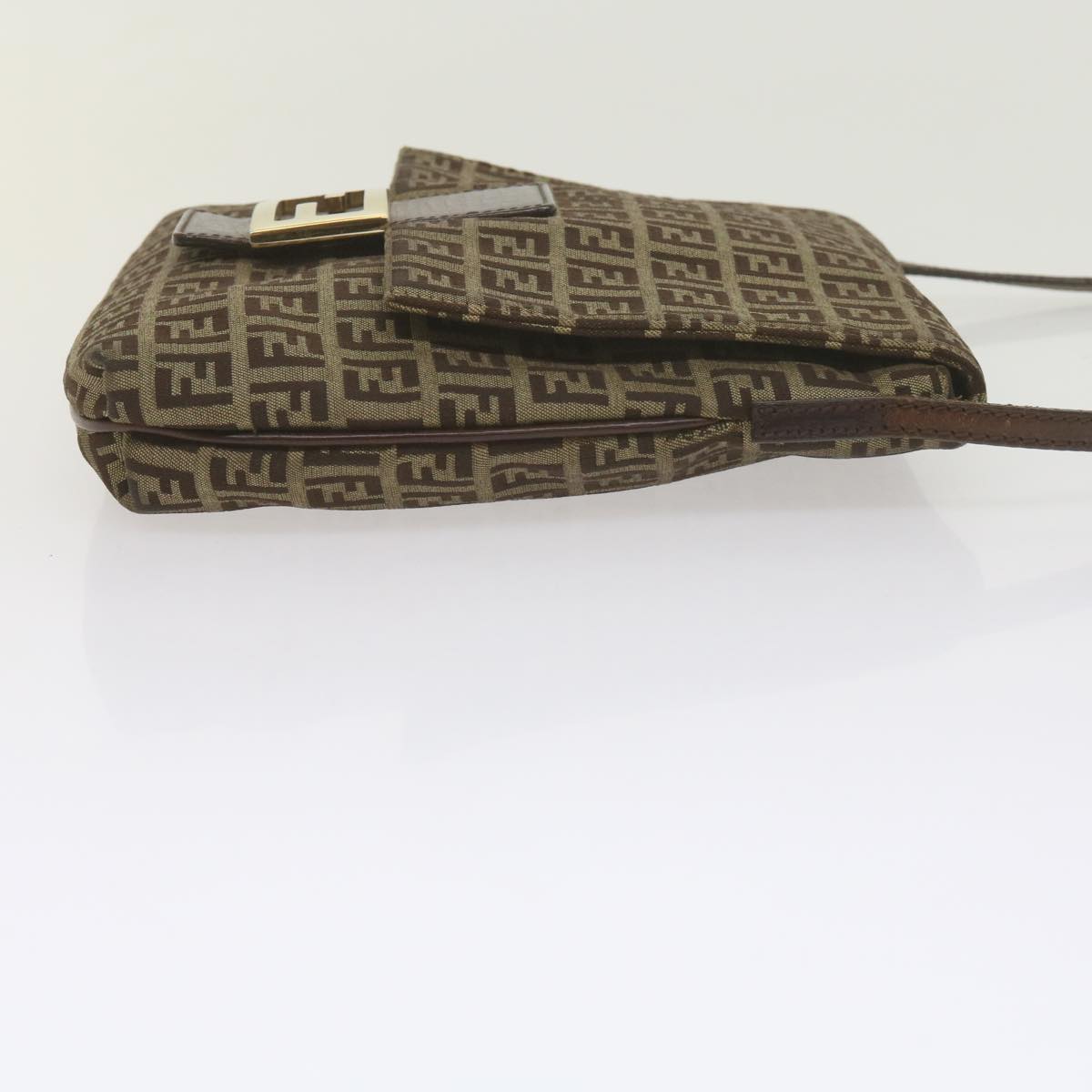 FENDI Zucchino Canvas Mamma Baguette Shoulder Bag Brownep2621