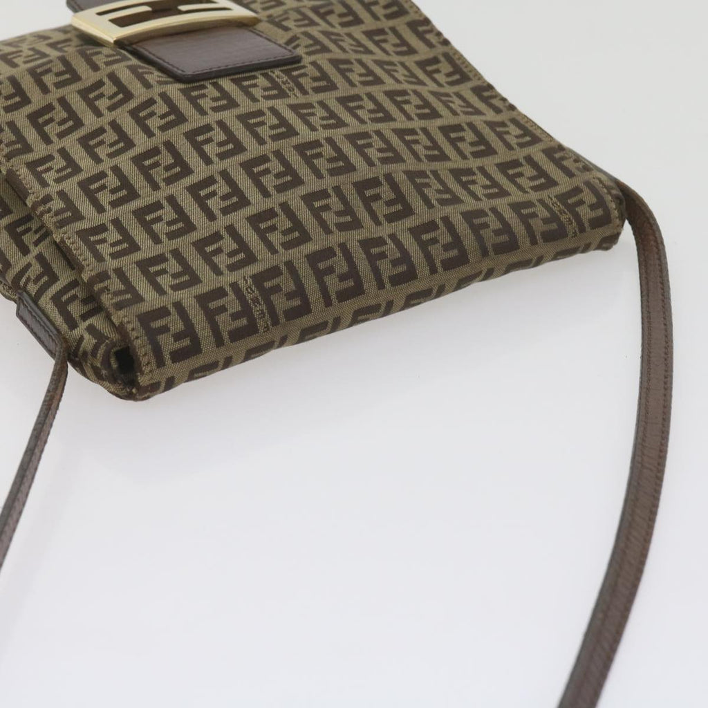 FENDI Zucchino Canvas Mamma Baguette Shoulder Bag Brownep2621
