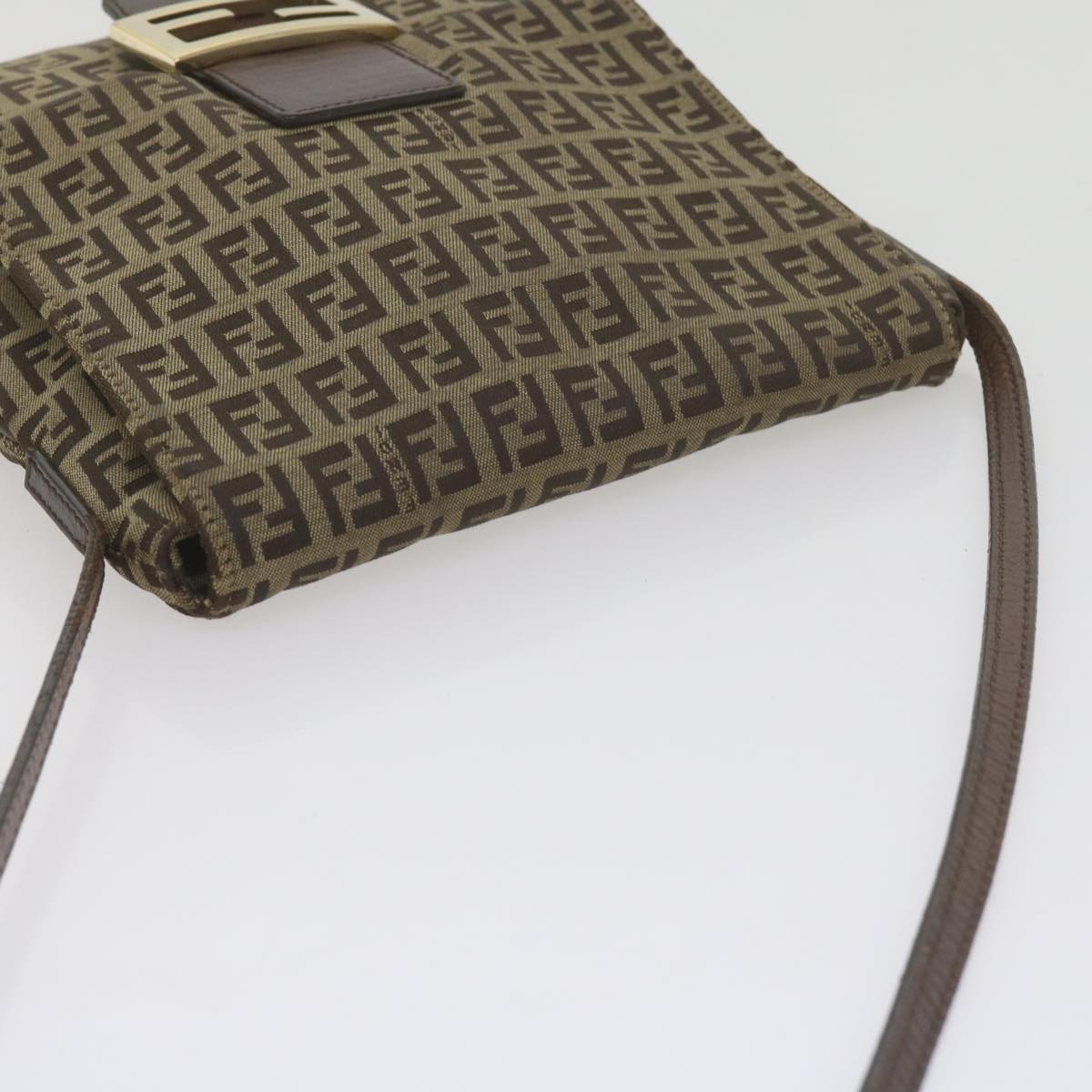 FENDI Zucchino Canvas Mamma Baguette Shoulder Bag Brownep2621