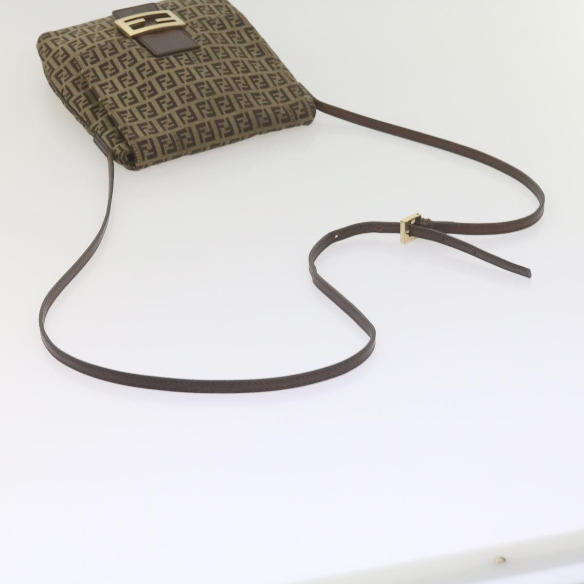 FENDI Zucchino Canvas Mamma Baguette Shoulder Bag Brownep2621
