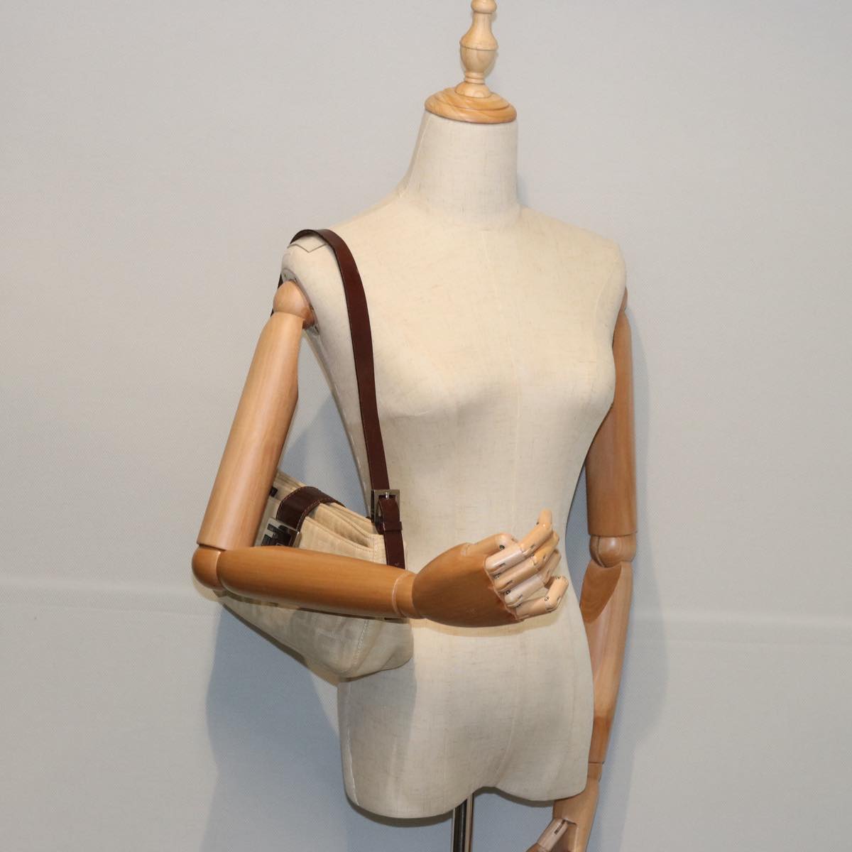 FENDI Zucca Canvas Mamma Baguette Shoulder Bag Beigeep2732