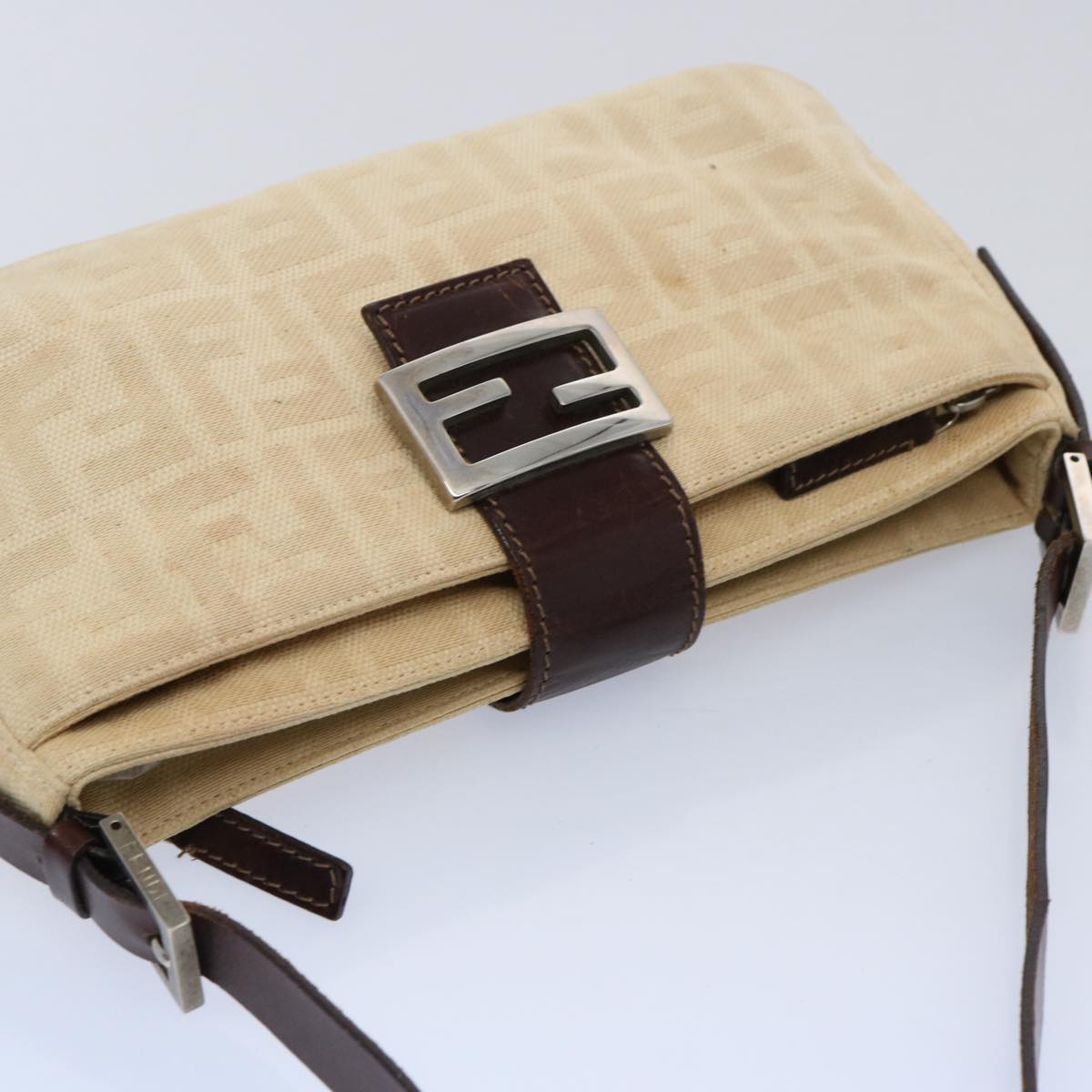 FENDI Zucca Canvas Mamma Baguette Shoulder Bag Beigeep2732