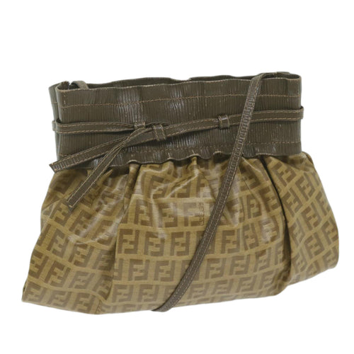 FENDI Zucchino Canvas Shoulder Bag Brownep2817