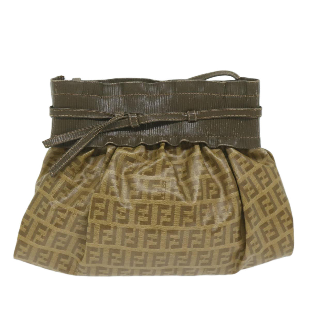 FENDI Zucchino Canvas Shoulder Bag Brownep2817