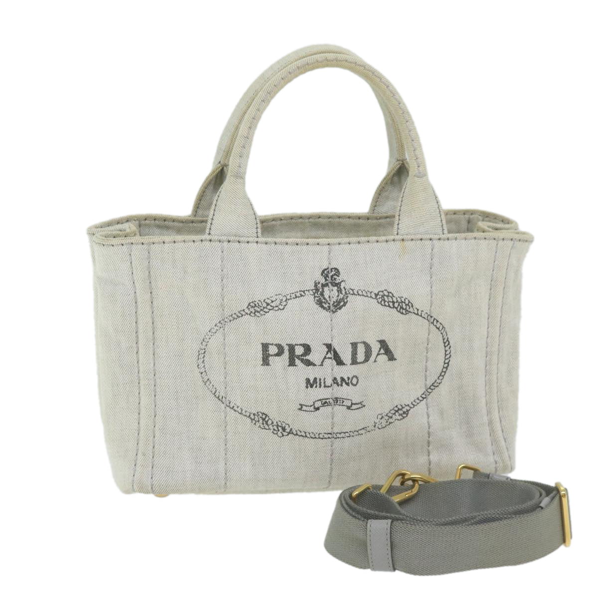 PRADA Canapa PM Hand Bag Canvas White  ep2833