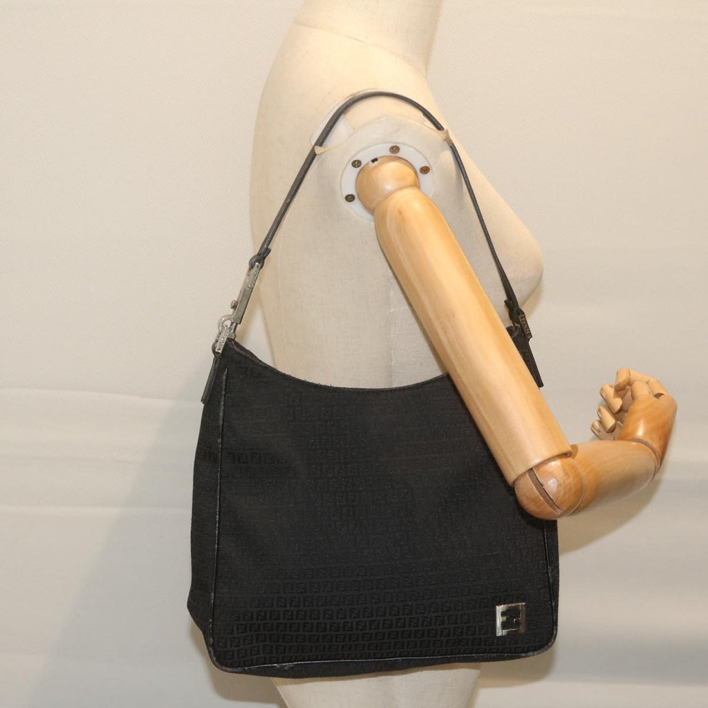 FENDI Zucchino Canvas Shoulder Bag Blackep2840