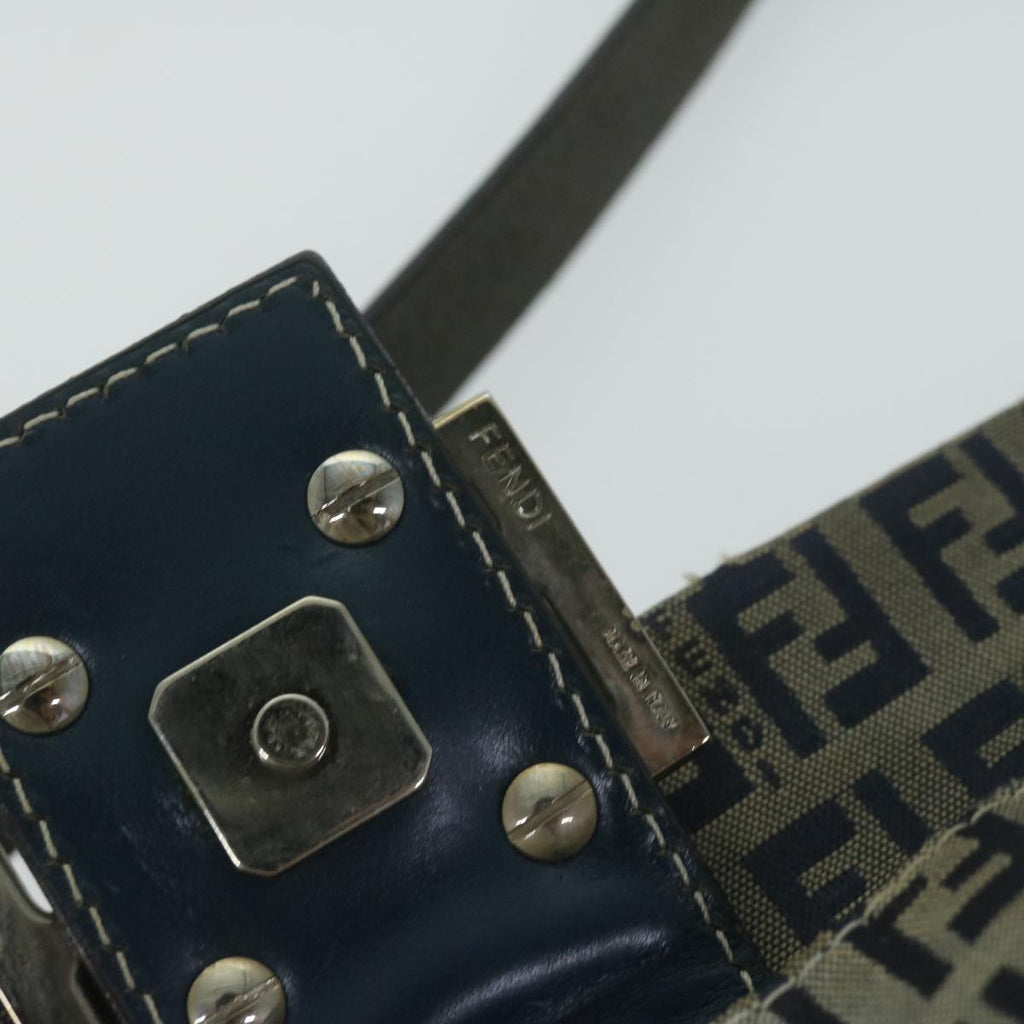 FENDI Zucchino Canvas Mamma Baguette Shoulder Bag Navyep2842