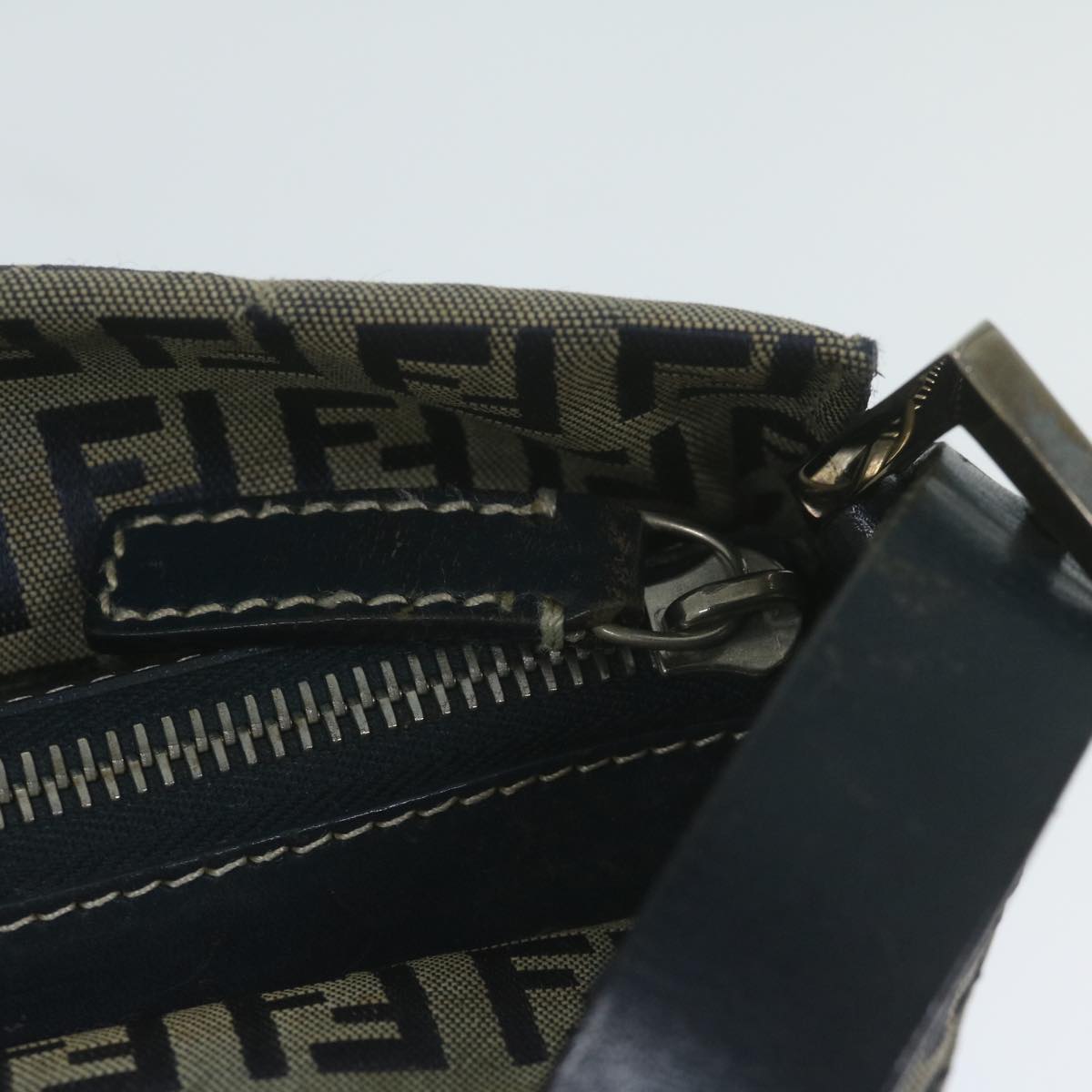 FENDI Zucchino Canvas Mamma Baguette Shoulder Bag Navyep2842