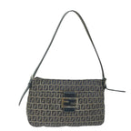 FENDI Zucchino Canvas Mamma Baguette Shoulder Bag Navyep2842